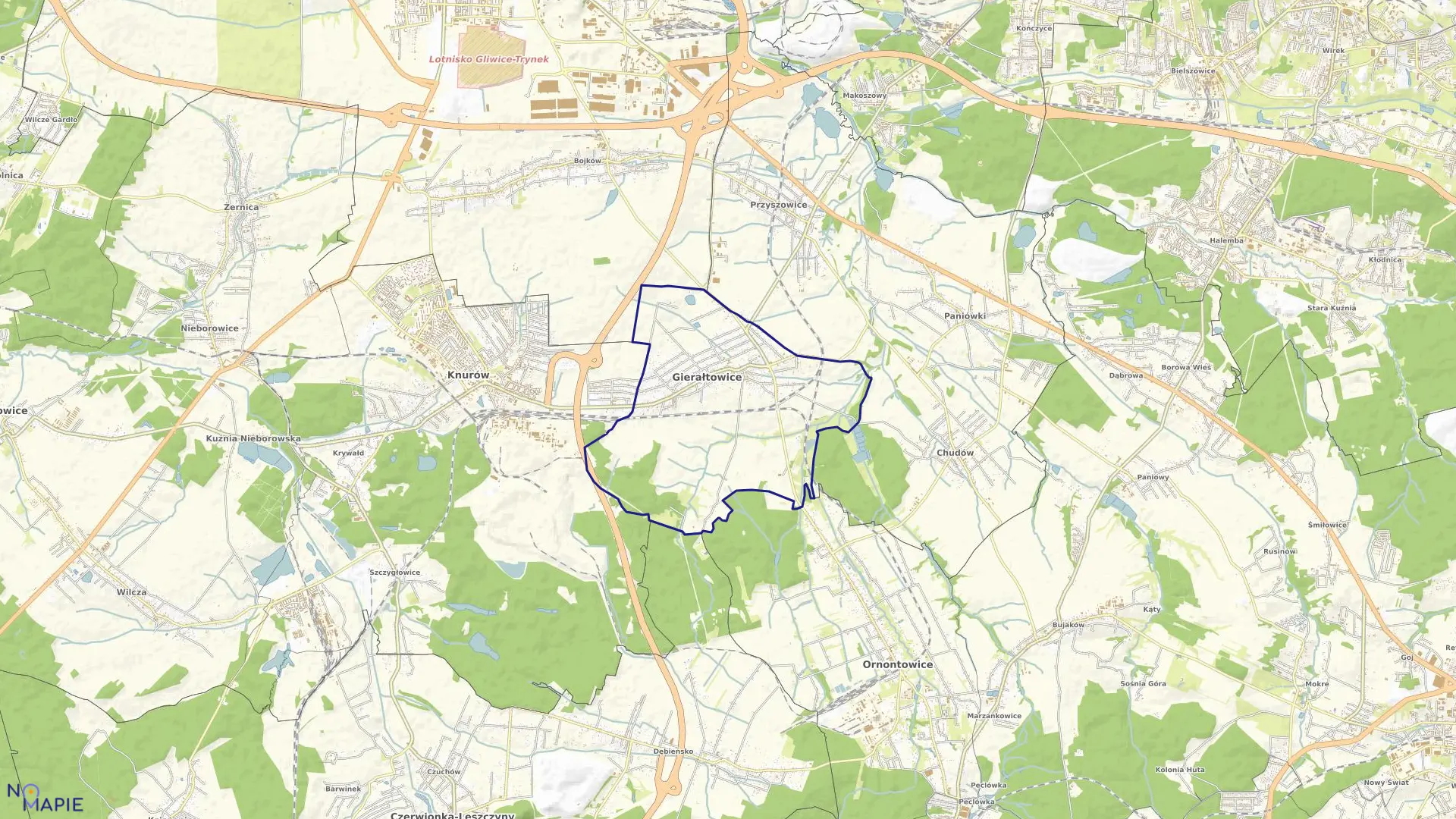 Mapa obrębu Gierałtowice w gminie Gierałtowice