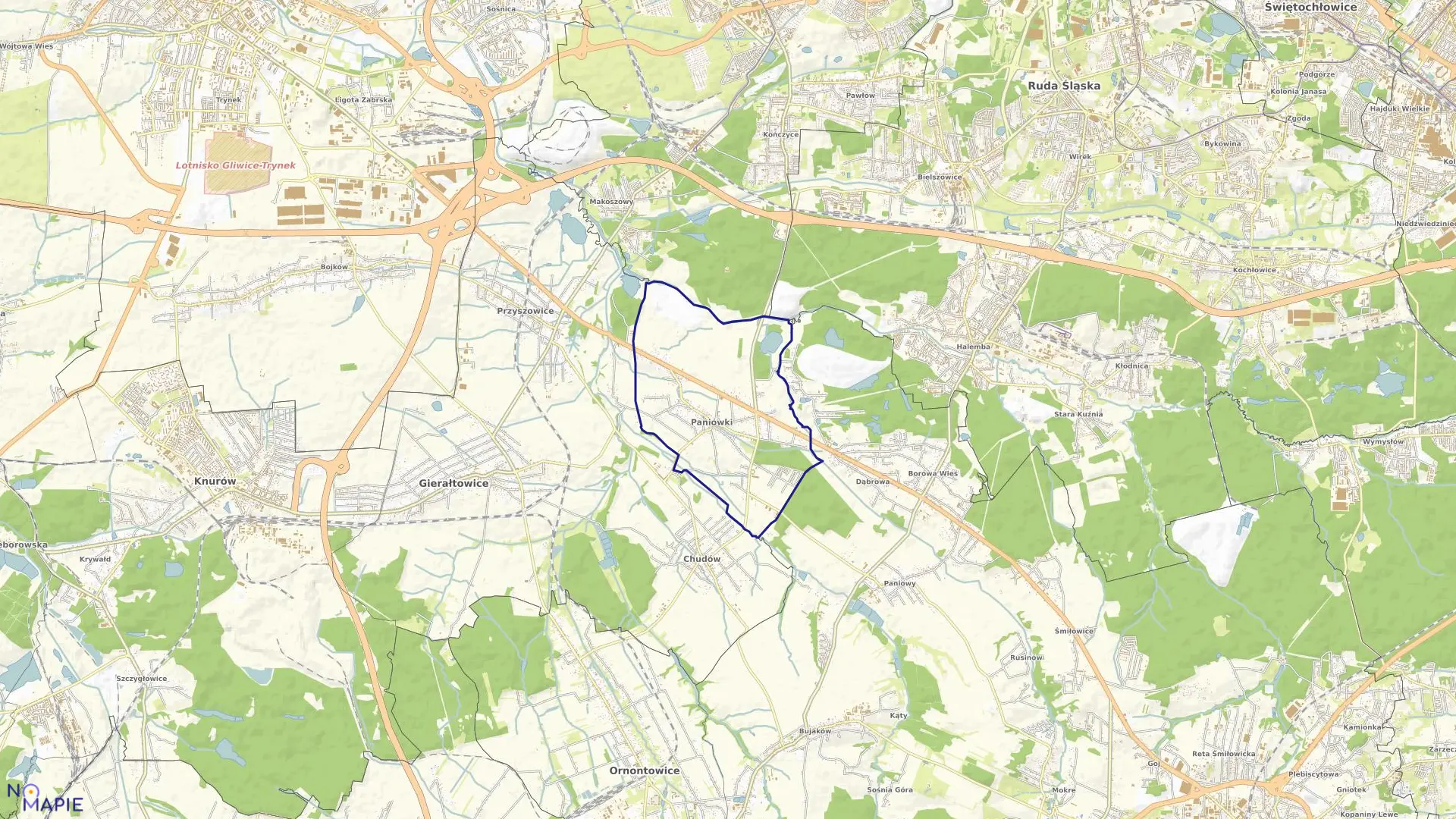 Mapa obrębu Paniówki w gminie Gierałtowice